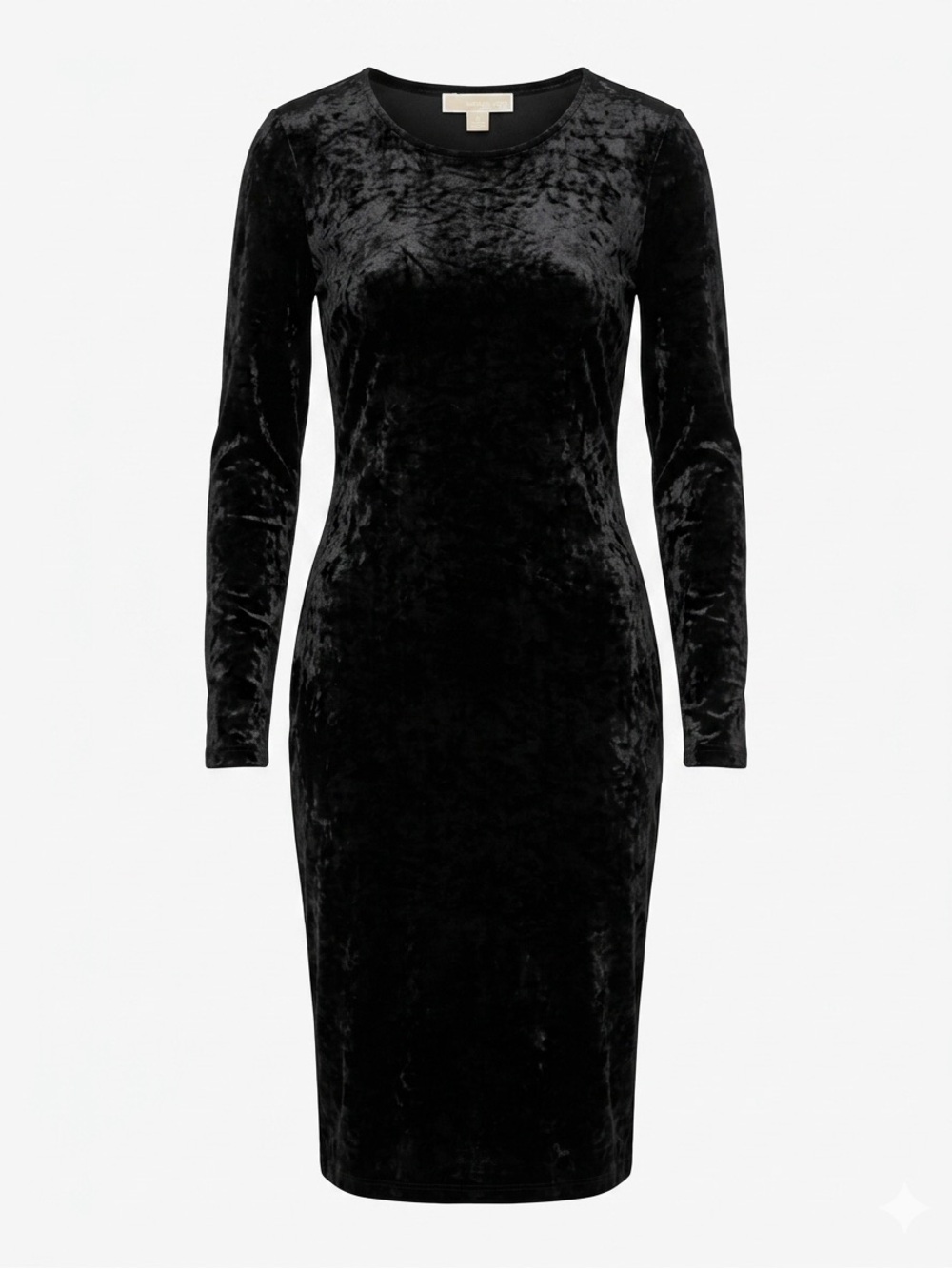 Michael Kors Black Crushed Velvet Long Sleeve Bodycon Midi Dress M